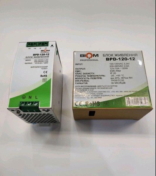 Блок питания на DIN-рейку BIOM Professional BPD-120-12 120Вт 12V 10A, металлический корпус, премиум BPD120 фото