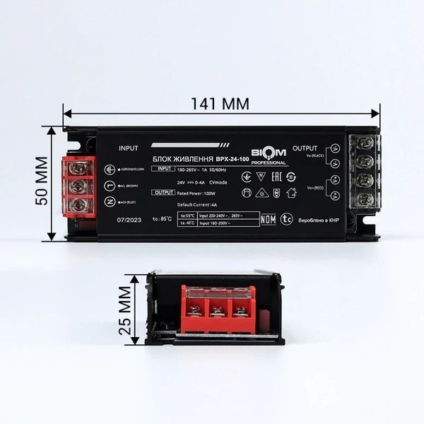 Блок живлення BIOM Professional BPX-24-100 100Вт DC24V 4A, металевий корпус, для LED стрічки, преміум 23391 фото