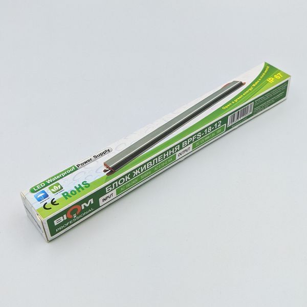 Вузький блок живлення IP67 BIOM Professional DC12 18W BPFS-18 1.5 А BPFS-18 фото