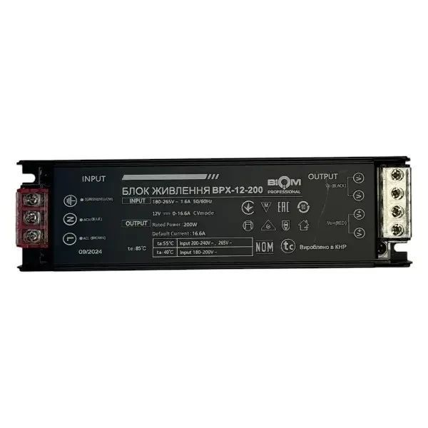 Блок живлення BIOM Professional BPX-12-200 200Вт DC12V 16,6A, металевий корпус, для LED стрічки, преміум 24491 фото
