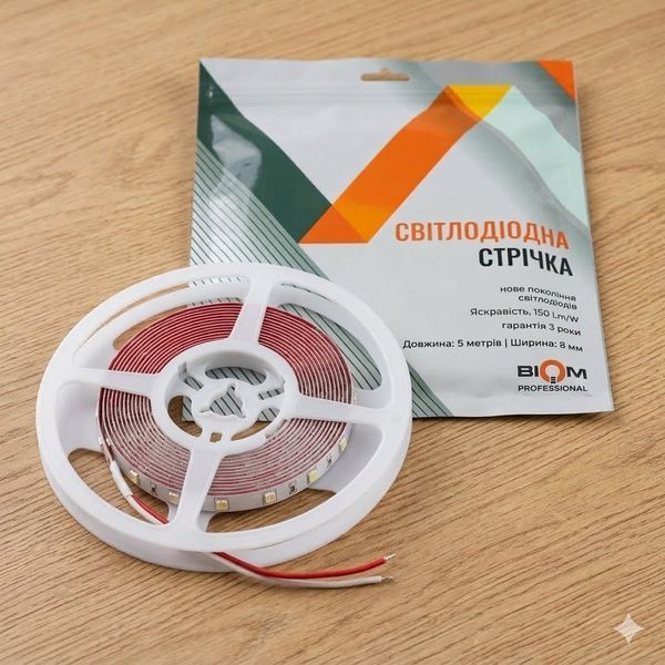 Світлодіодна стрічка 2835-120 48V 11,5W 8мм IP20 4500K, BIOM Professional з нейтральним білим світлом, негерметична, 1м BPS_48_11 фото
