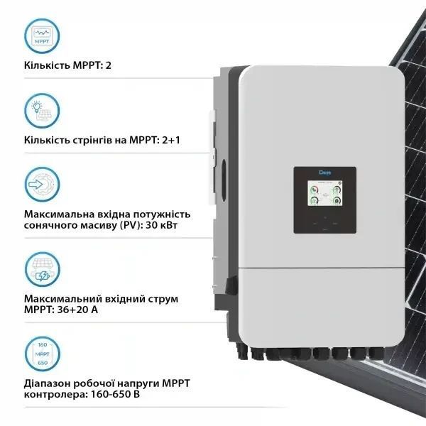 Гібридний трифазний інвертор Deye SUN-20K-SG05LP3-EU-SM2 - 20 кВт, 48В, з Wi-Fi моніторингом SG05LP3 фото