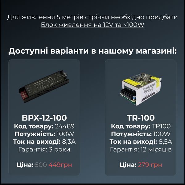 LED стрічка 2835-120 12В 13,5Вт 8мм 3000K, Світлодіодна стрічка BIOM Professional з теплим білим світлом, негерметична, 1м 12298 фото